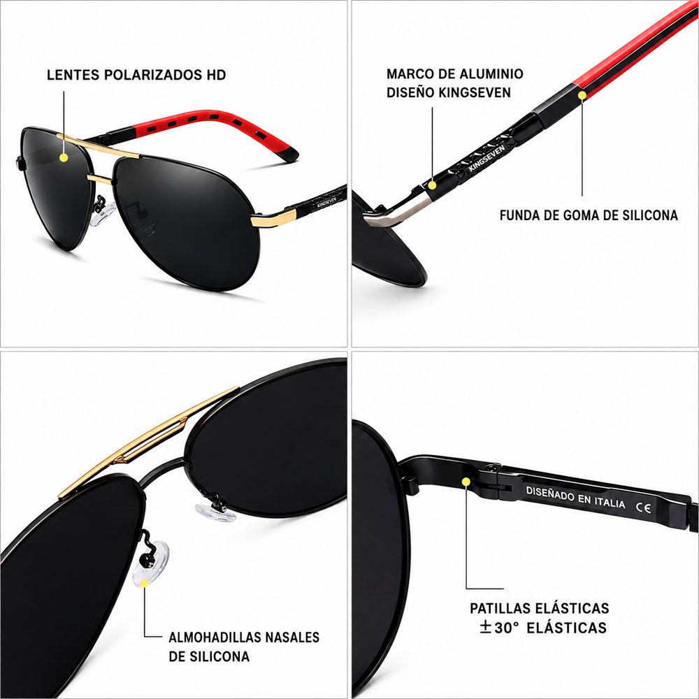 KINGSEVEN K725 LENTES POLARIZADOS GOLD BLACK ROJO UV400 - 4