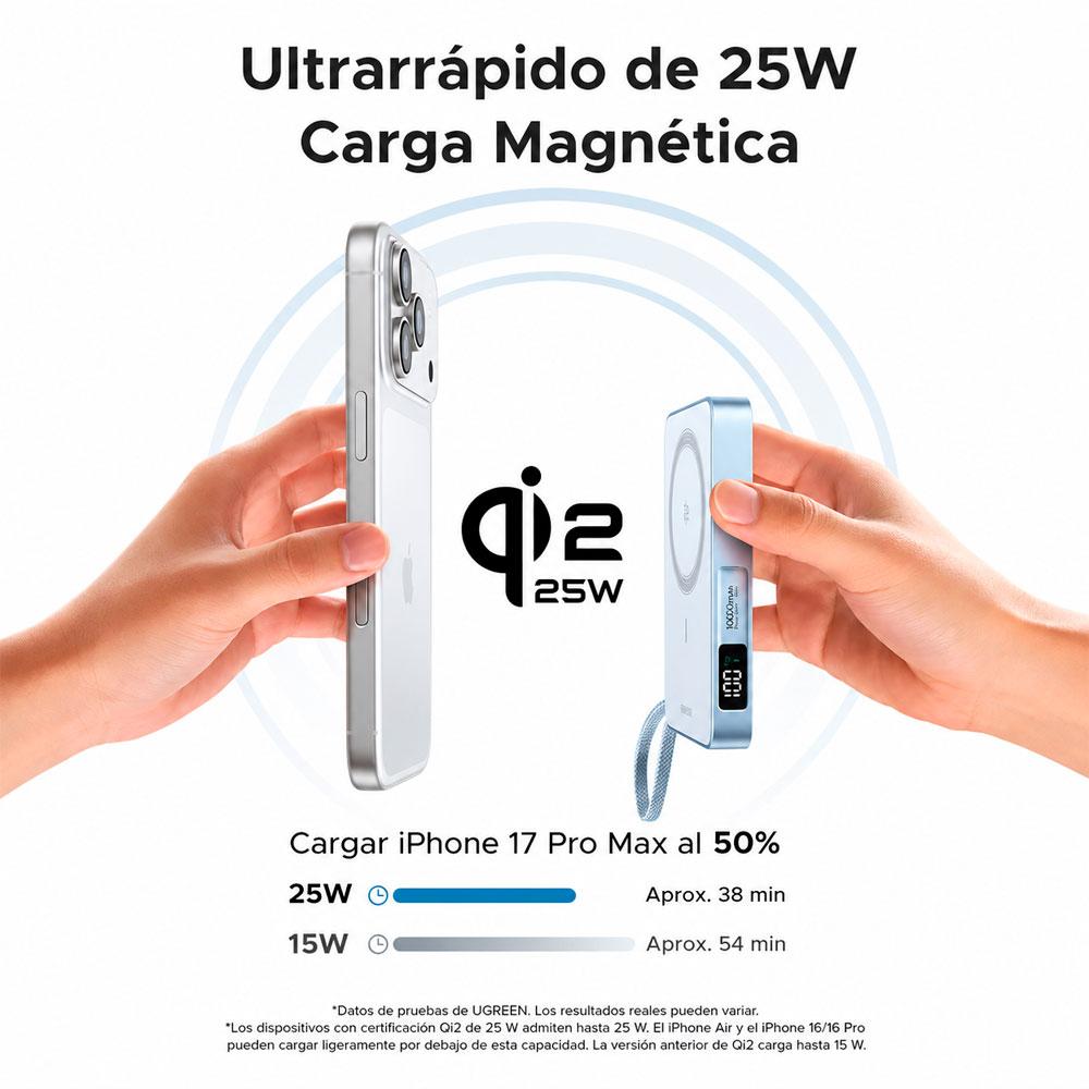 POWER BANK UGREEN PB773 10000MAH 25W QI2 MAGNÉTICO CON CABLE USB-C - 8