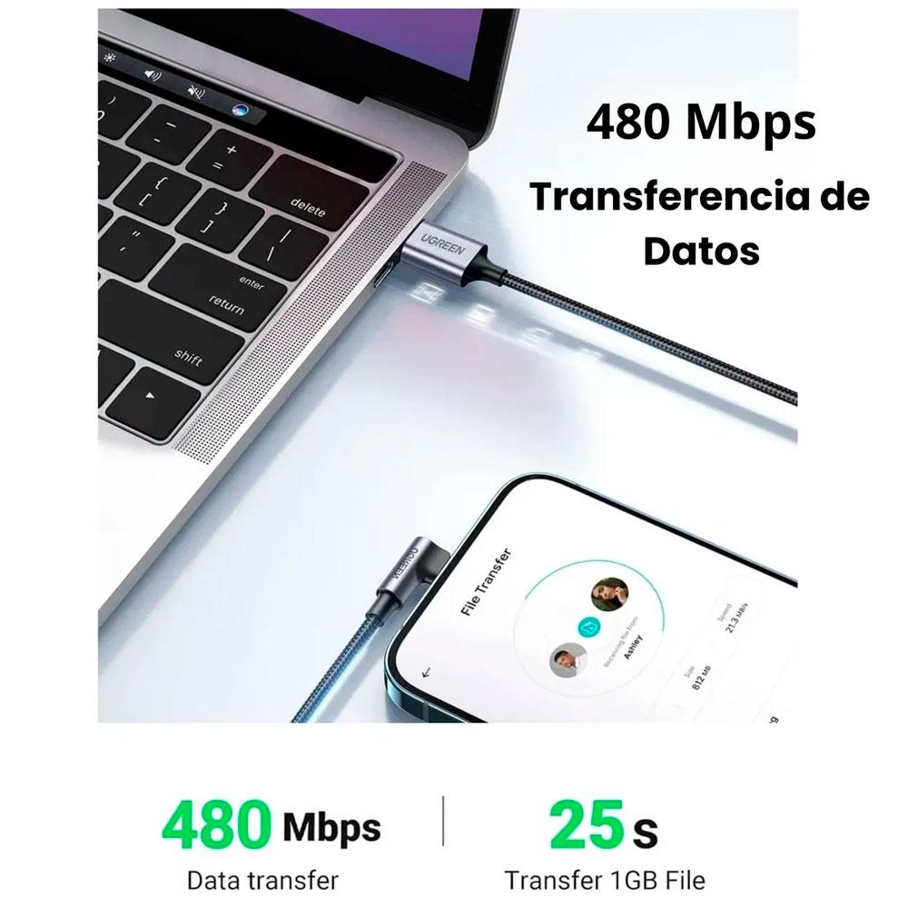 CABLE USB A A LIGHTNING UGREEN US299 90 GRADOS 1M CARGA RÁPIDA - 7