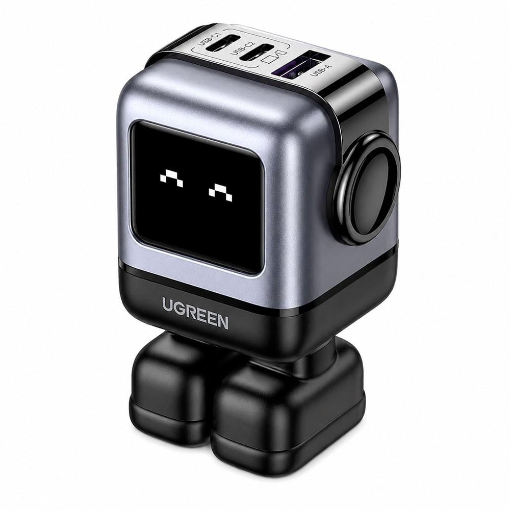 CARGADOR UGREEN CD361 GAN 65W ROBOT NEGRO CON 2 USB C Y USB A - 1