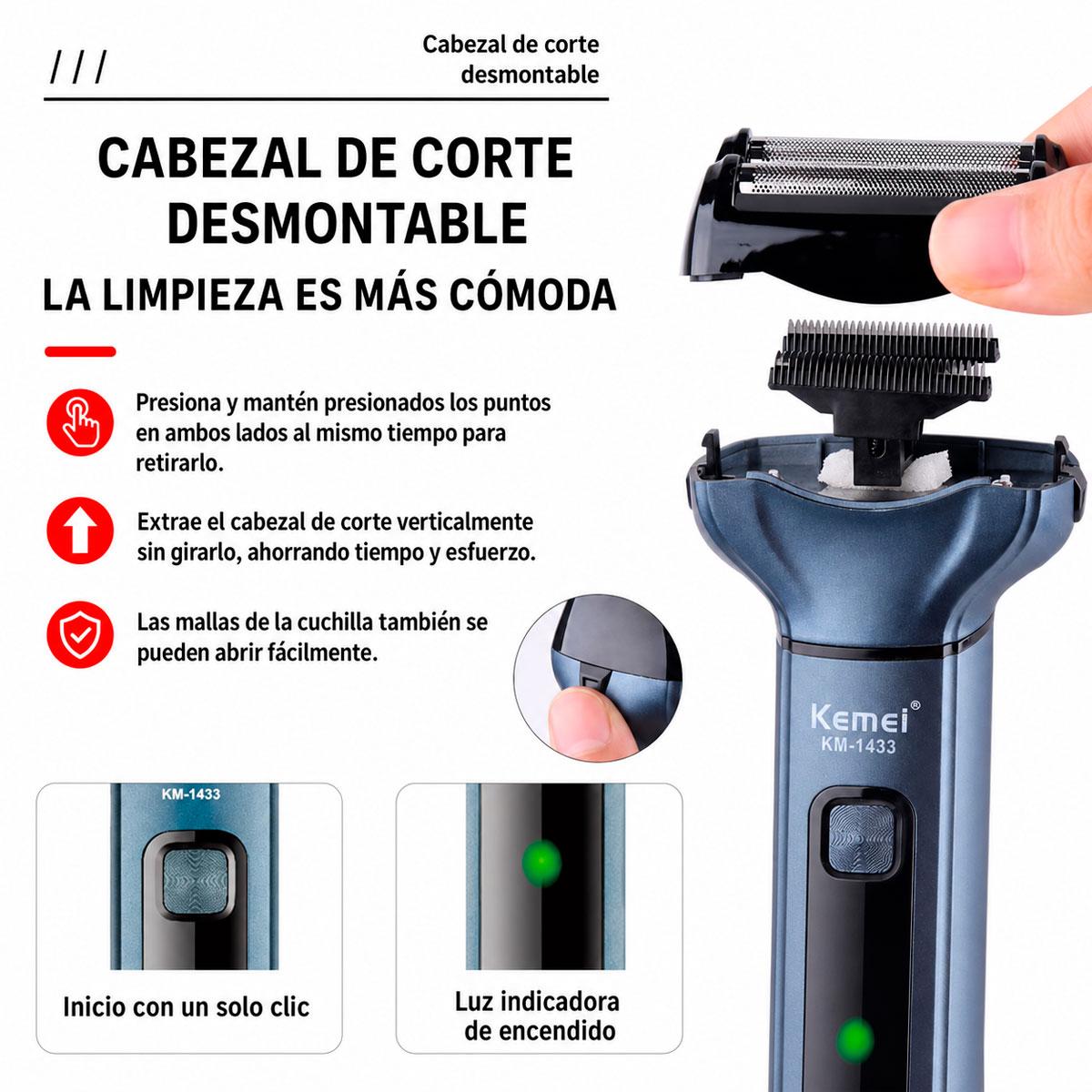 KEMEI KM-1433 MÁQUINA DE AFEITAR 3 EN 1 RECARGABLE USB PARA HOMBRE - 4