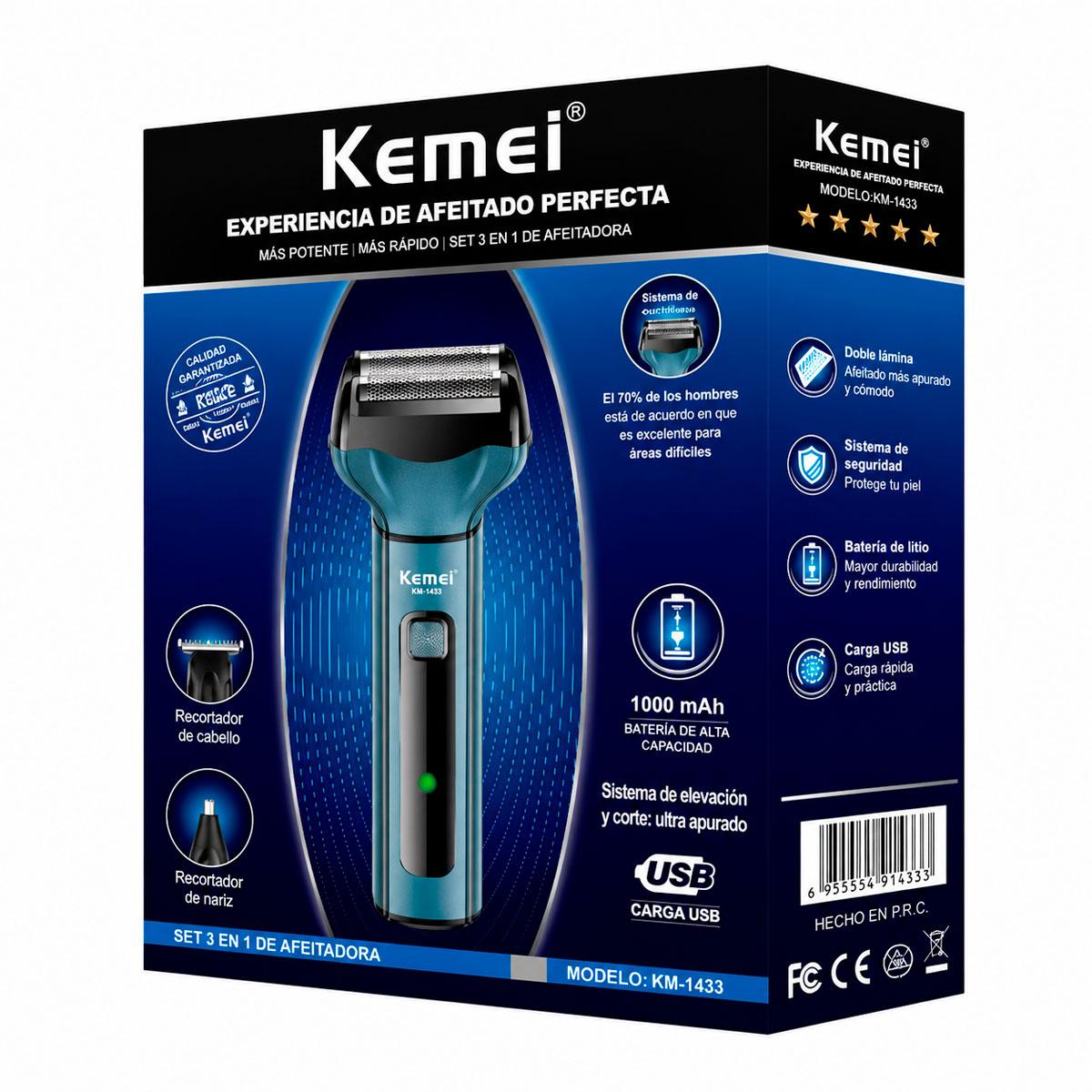 KEMEI KM-1433 MÁQUINA DE AFEITAR 3 EN 1 RECARGABLE USB PARA HOMBRE - 9