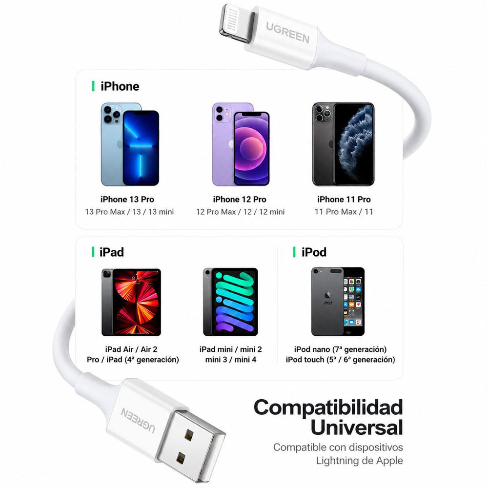 CABLE UGREEN US155 USB A A LIGHTNING 1M MFI CARGA RÁPIDA IPHONE - 3