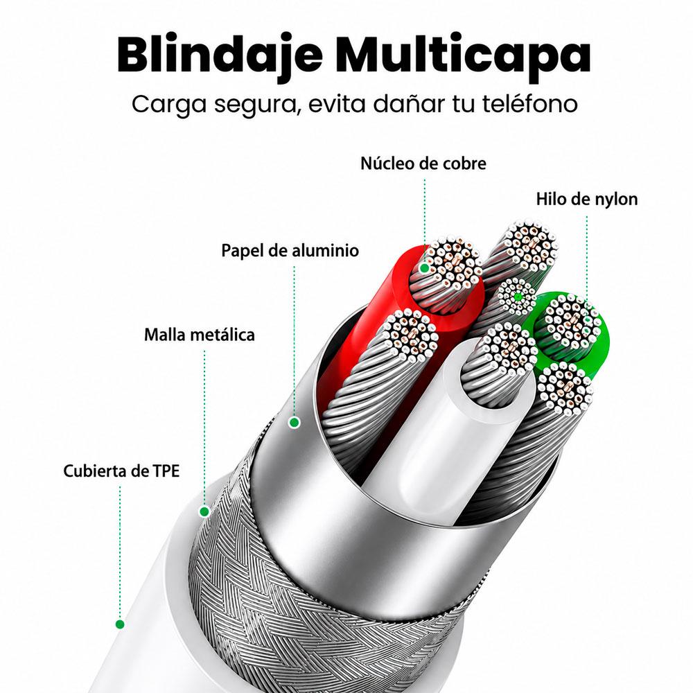 CABLE UGREEN US155 USB A A LIGHTNING 1M MFI CARGA RÁPIDA IPHONE - 5