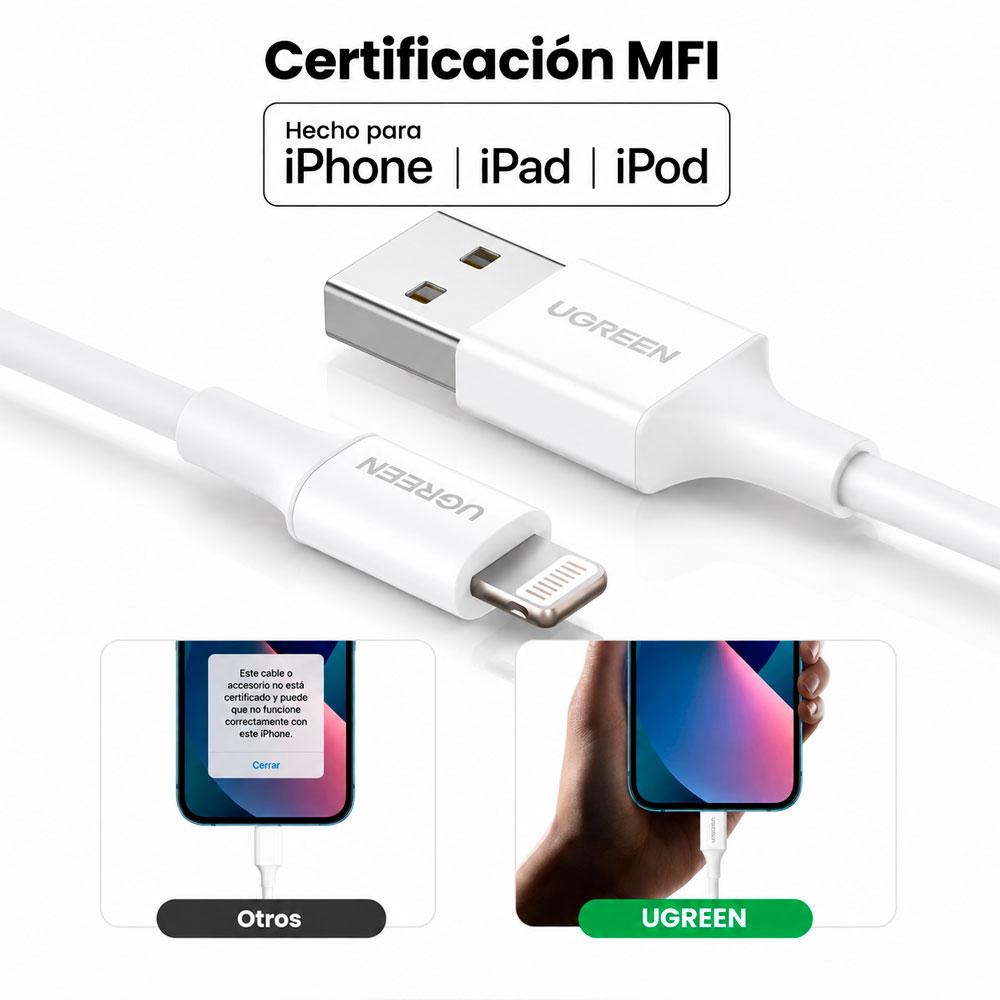 CABLE UGREEN US155 USB A A LIGHTNING 1M MFI CARGA RÁPIDA IPHONE - 6
