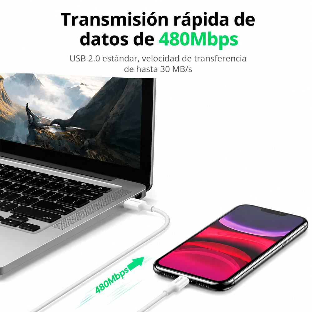 CABLE UGREEN US155 USB A A LIGHTNING 1M MFI CARGA RÁPIDA IPHONE - 8
