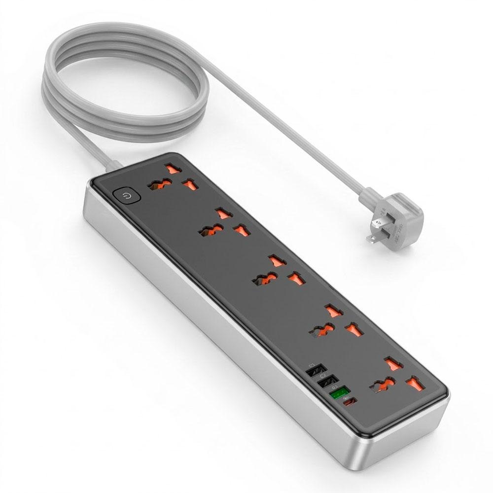 HOCO AC14 REGLETA ELÉCTRICA 2500W 8 TOMAS UNIVERSALES 3 USB CARGA RÁPIDA NEGRA - 5