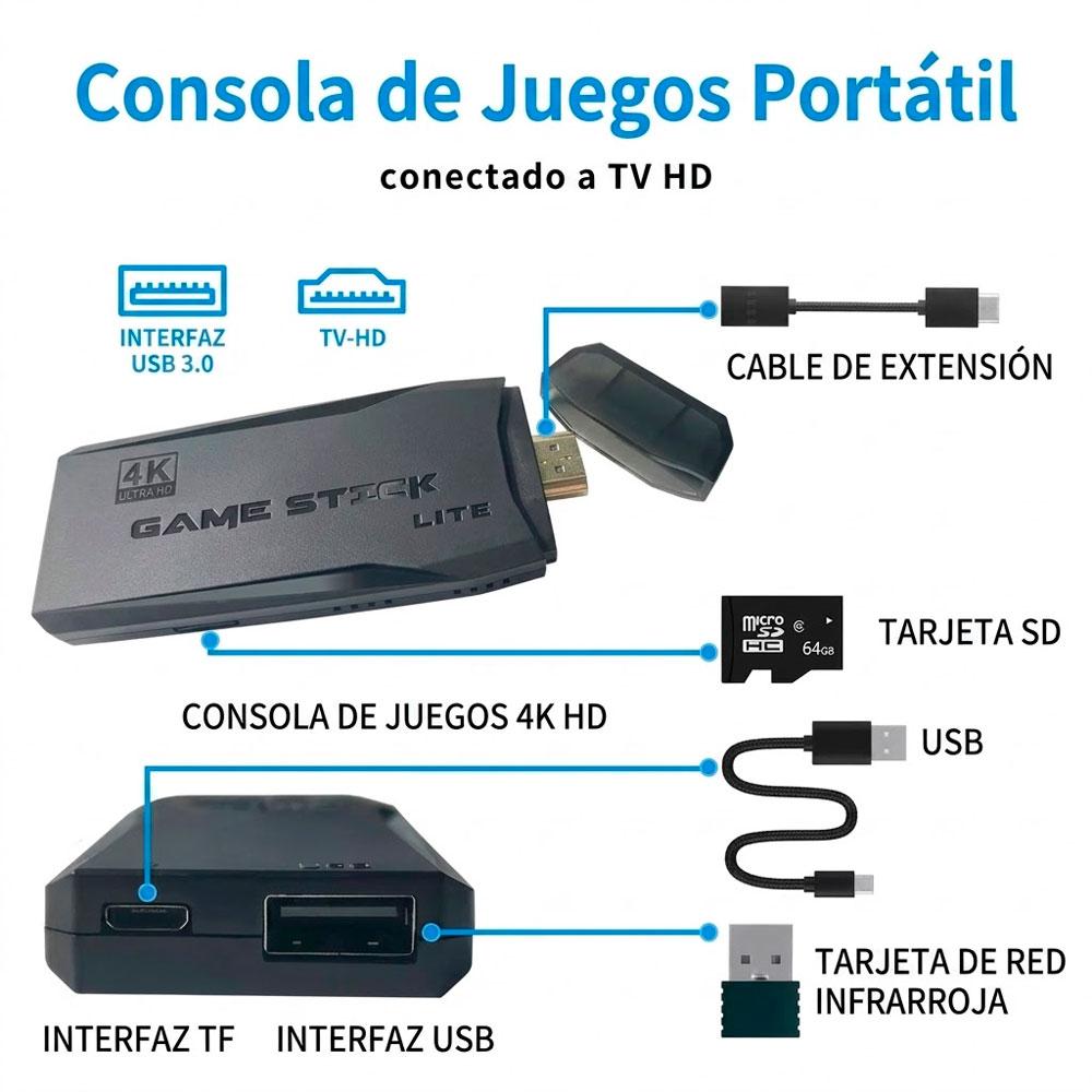 GAME STICK 4K LITE 64GB CONSOLA RETRO EMULADOR INALÁMBRICO CON 2 CONTROLES - 5