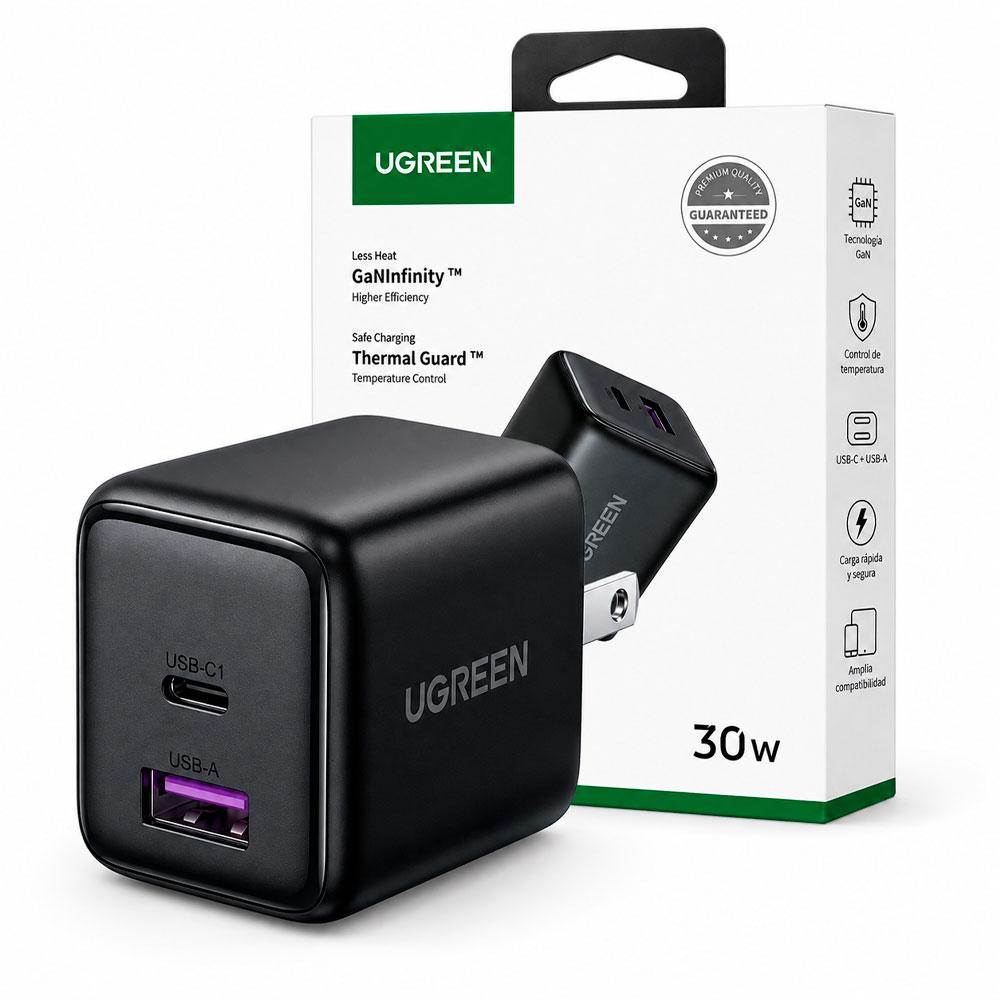 CARGADOR DE PARED UGREEN X516 30W GAN USB-C USB-A CARGA RÁPIDA PD - 1