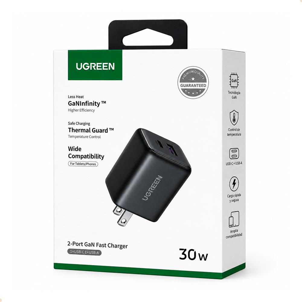 CARGADOR DE PARED UGREEN X516 30W GAN USB-C USB-A CARGA RÁPIDA PD - 4
