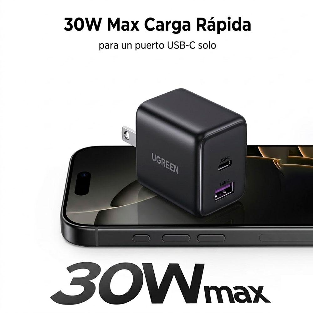 CARGADOR DE PARED UGREEN X516 30W GAN USB-C USB-A CARGA RÁPIDA PD - 7