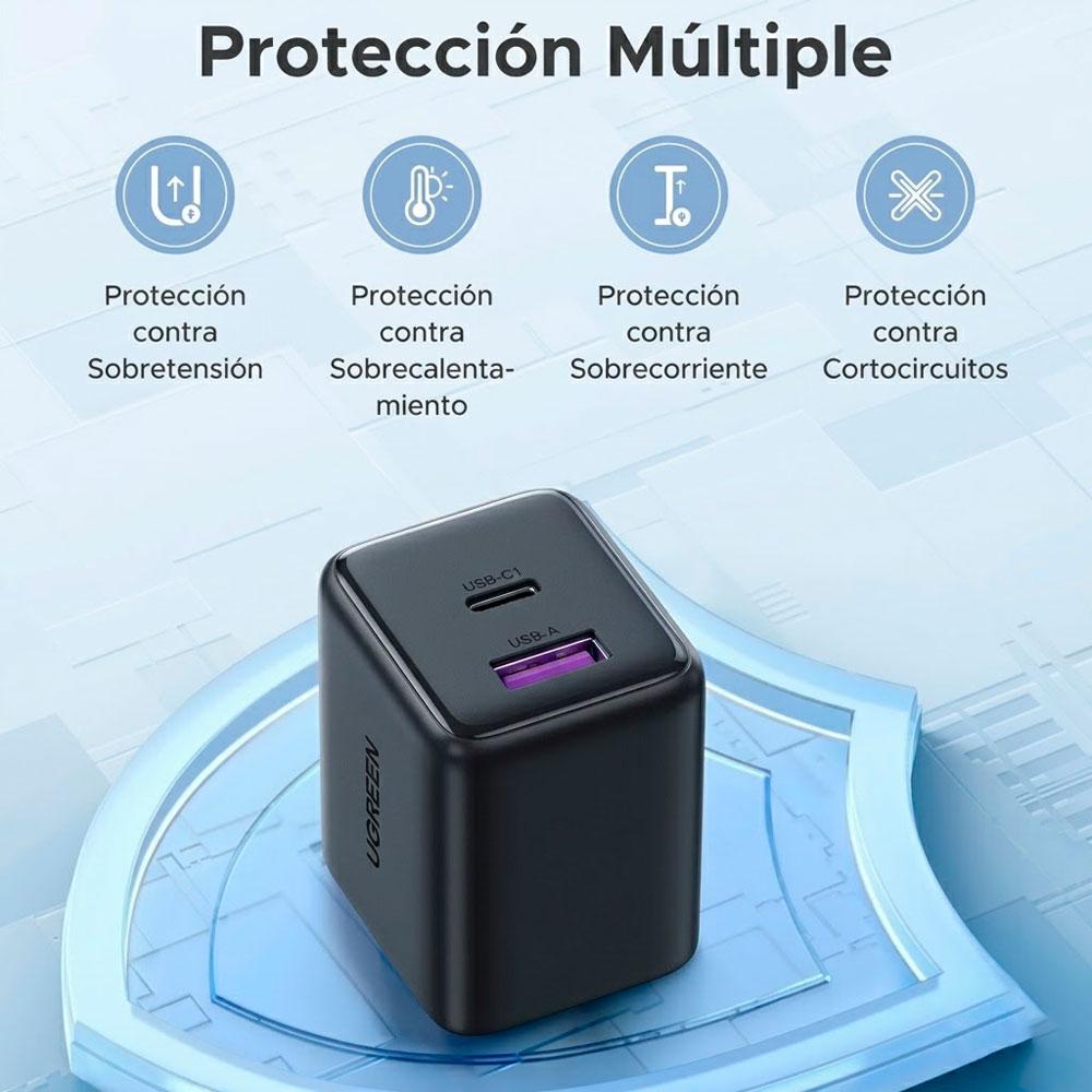 CARGADOR DE PARED UGREEN X516 30W GAN USB-C USB-A CARGA RÁPIDA PD - 8