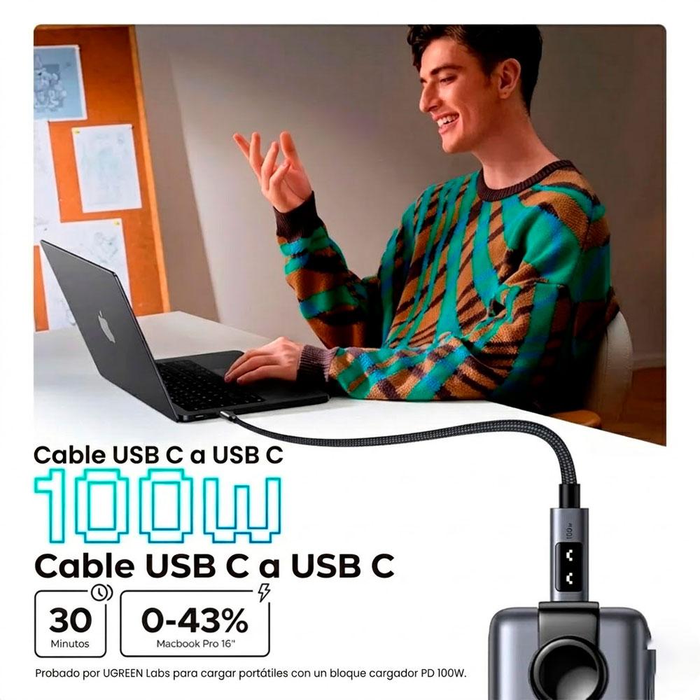 CABLE UGREEN L509 USB C A USB C 100W 3 METROS CARGA RÁPIDA PD - 6