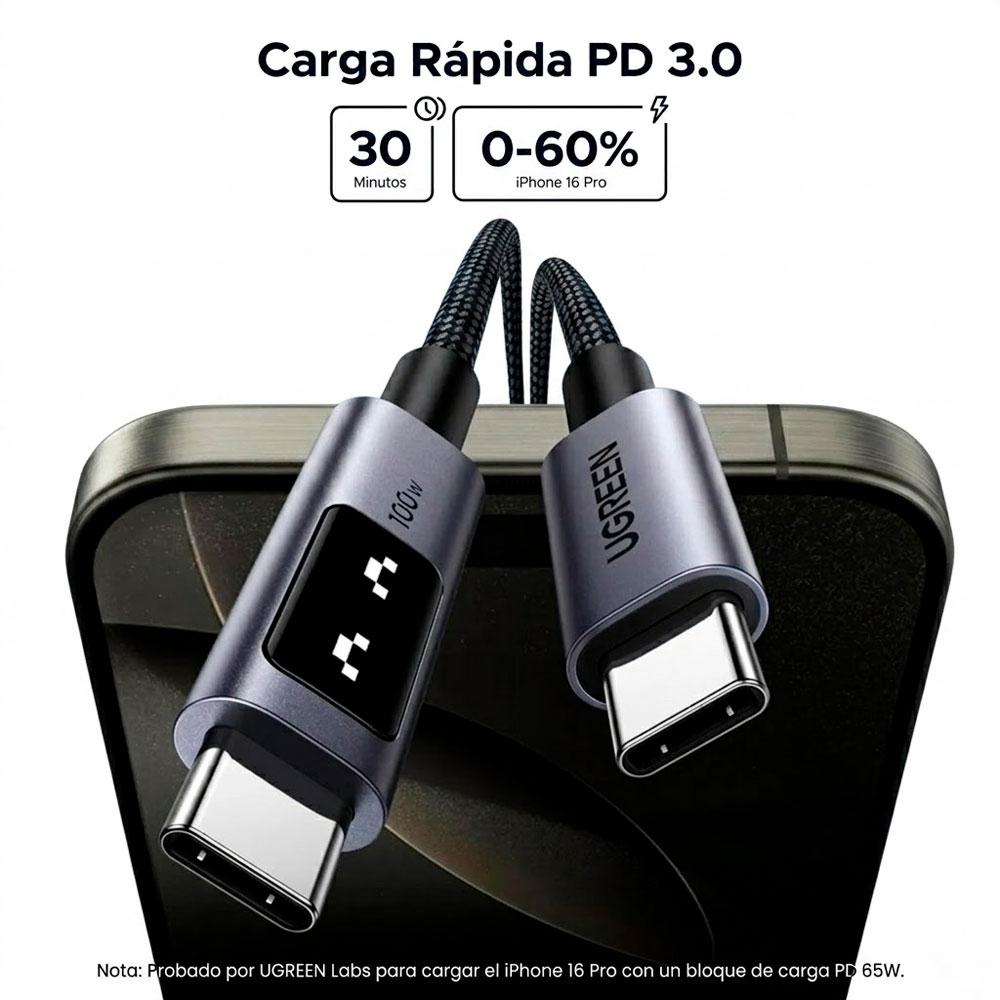 CABLE UGREEN L509 USB C A USB C 100W 3 METROS CARGA RÁPIDA PD - 7