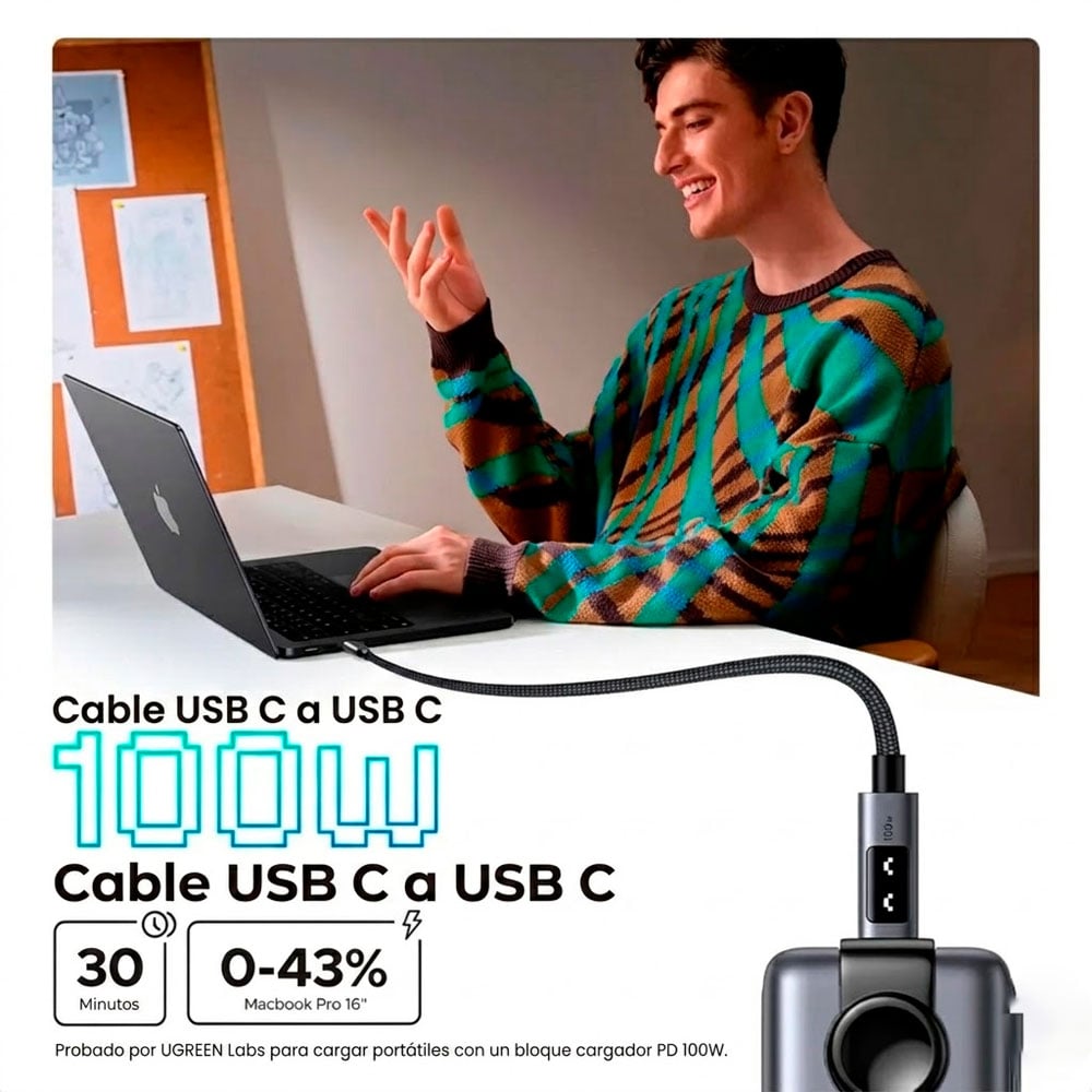 CABLE UGREEN L509 USB C A USB C 100W 2 METROS CARGA RÁPIDA PD - 2