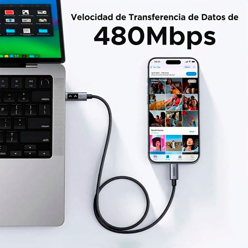 CABLE UGREEN L509 USB C A USB C 100W 2 METROS CARGA RÁPIDA PD - 4