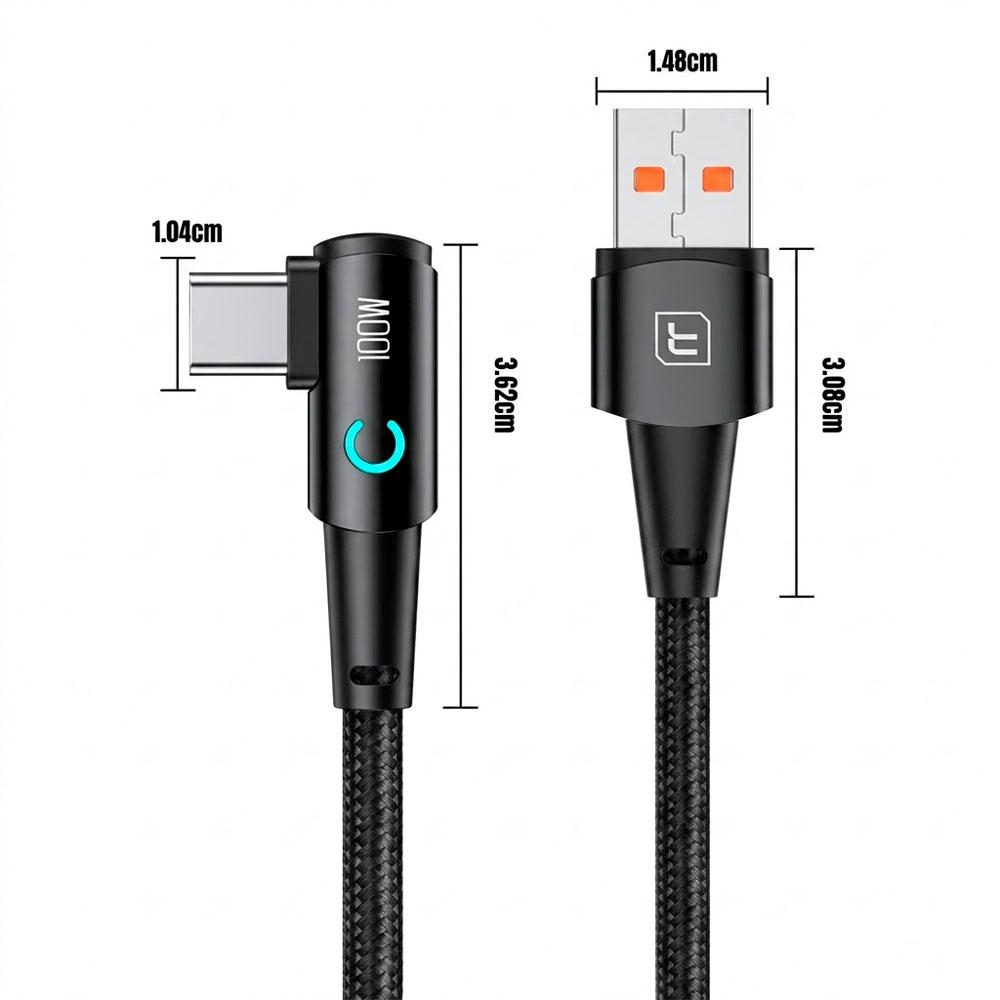 CABLE TOOCKI USB A A USB C 3 METROS 100W CODO 90 GRADOS CARGA RÁPIDA - 9