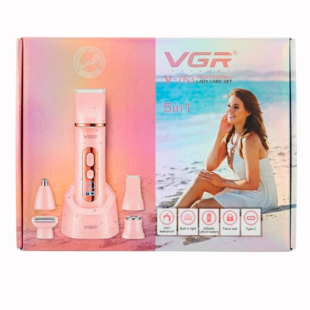 DEPILADORA VGR V-763 5 EN 1 RECARGABLE ROSADA KIT DE ASEO FEMENINO - 2