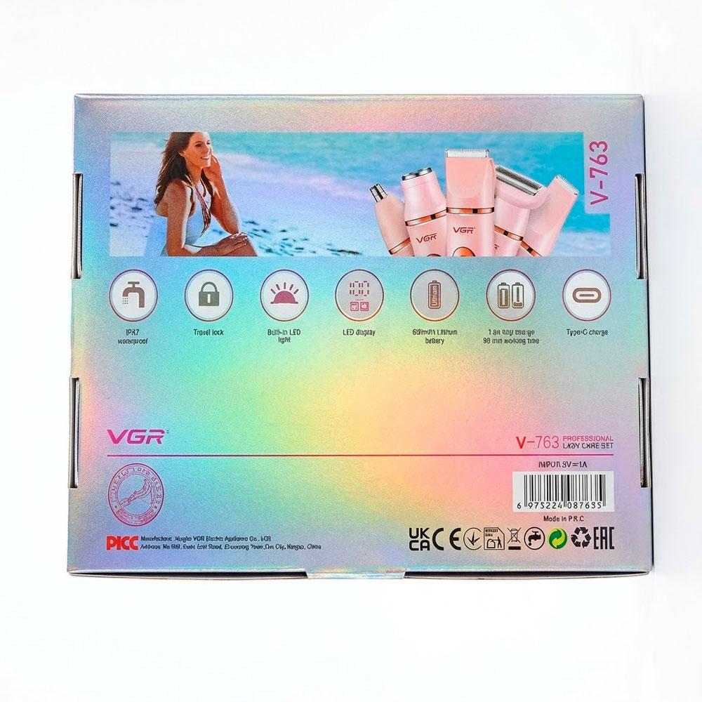 DEPILADORA VGR V-763 5 EN 1 RECARGABLE ROSADA KIT DE ASEO FEMENINO - 3
