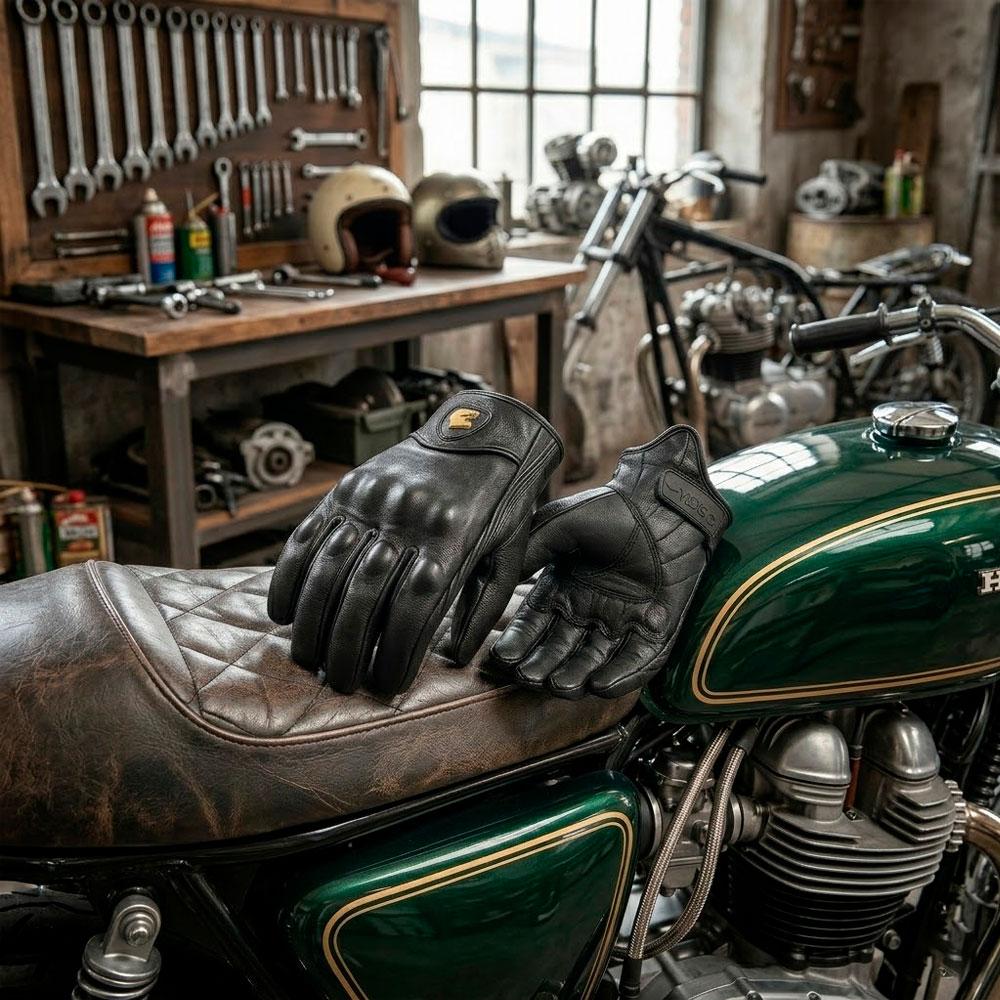 GUANTES MOTOCICLISTA TDGO CUERO LISO NEGRO PROTECCIÓN MOTO - M - 2