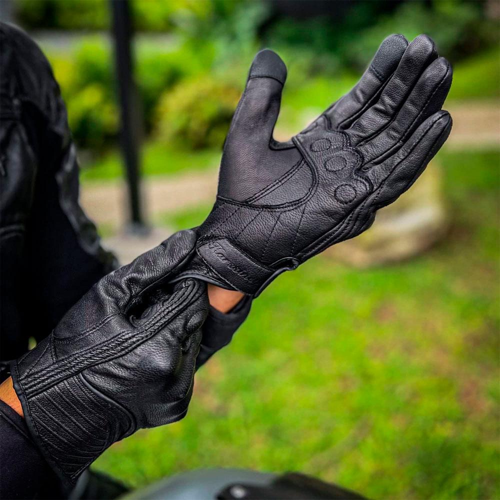 GUANTES MOTOCICLISTA TDGO CUERO LISO NEGRO PROTECCIÓN MOTO - M - 5