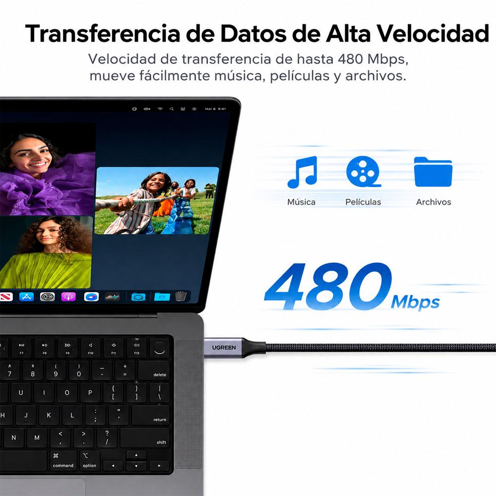 UGREEN L520 CABLE MAGNÉTICO USB-C A USB-C 100W CARGA RÁPIDA 1M - 9