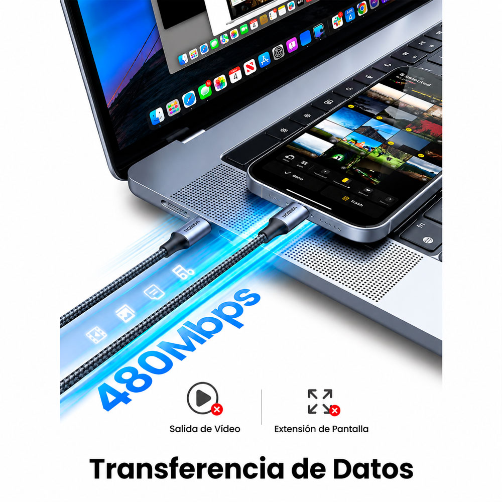 UGREEN US261 CABLE USB-C A USB-C 60W CARGA RÁPIDA PD 1M - 5