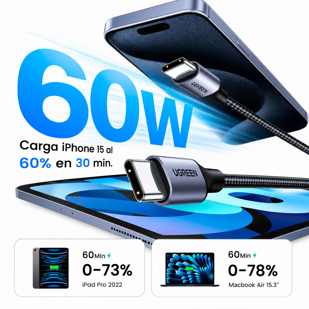 UGREEN US261 CABLE USB-C A USB-C 60W CARGA RÁPIDA PD 1M - 6