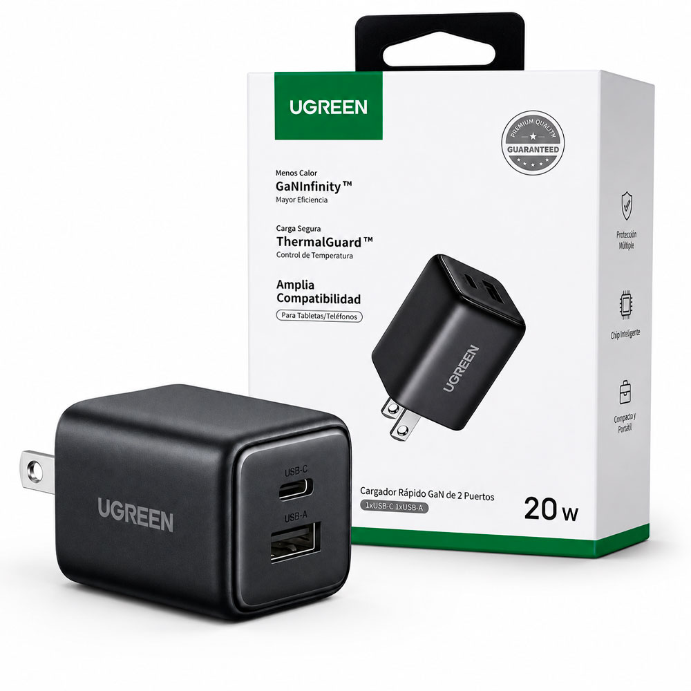 UGREEN X514 CARGADOR RÁPIDO 20W DUAL USB-C USB-A PARA CELULAR - 1