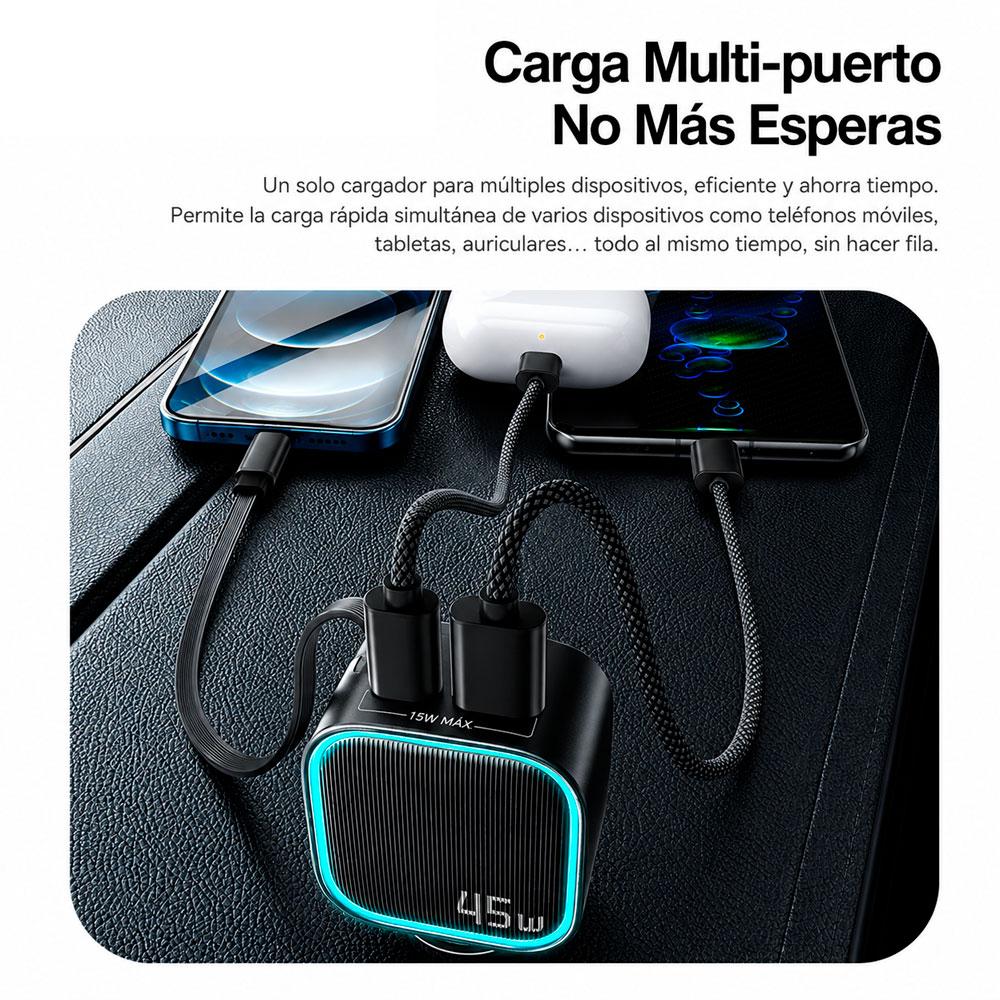 CARGADOR AUTO 45W USB-C CARGA RÁPIDA RETRÁCTIL - 3