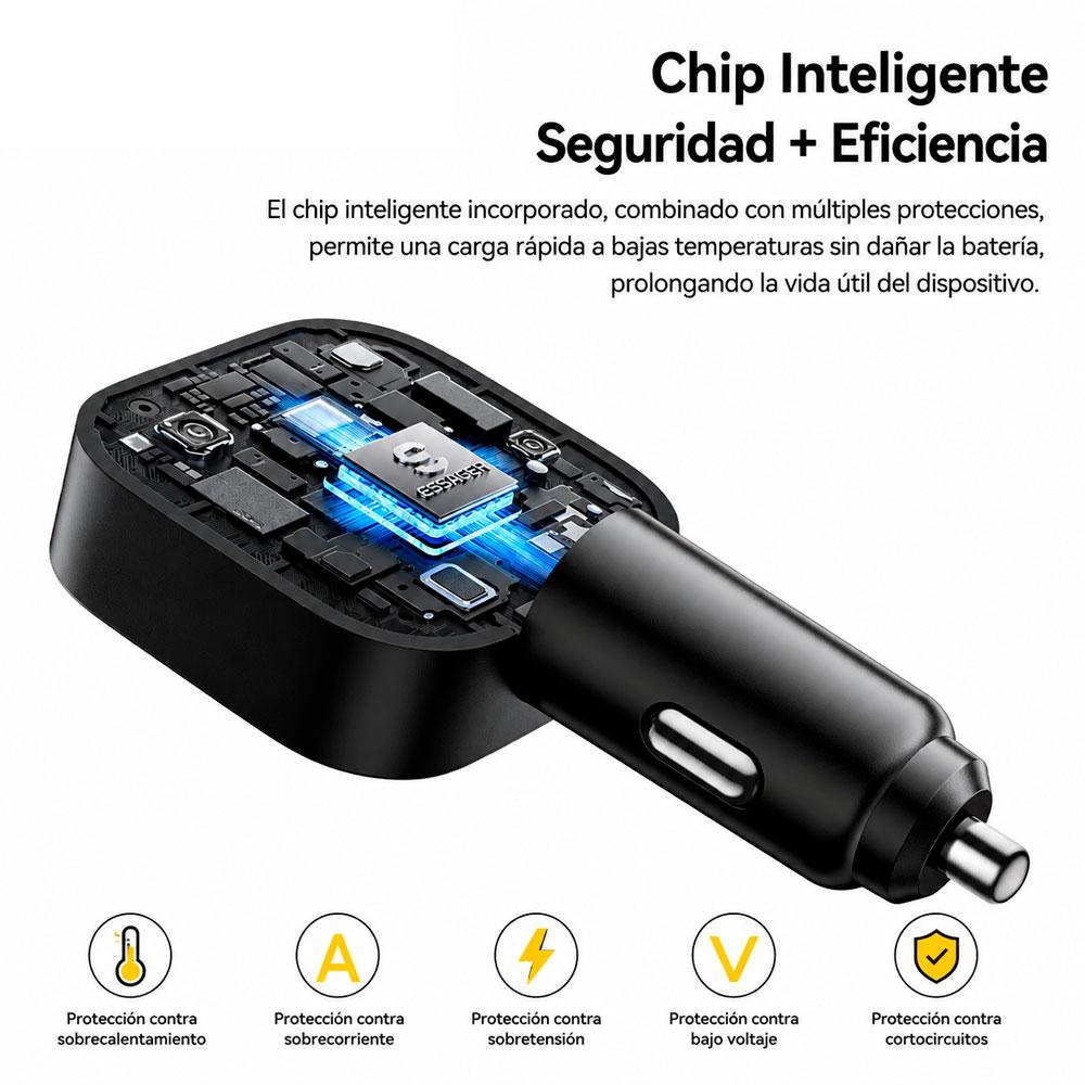 CARGADOR AUTO 45W USB-C CARGA RÁPIDA RETRÁCTIL - 4