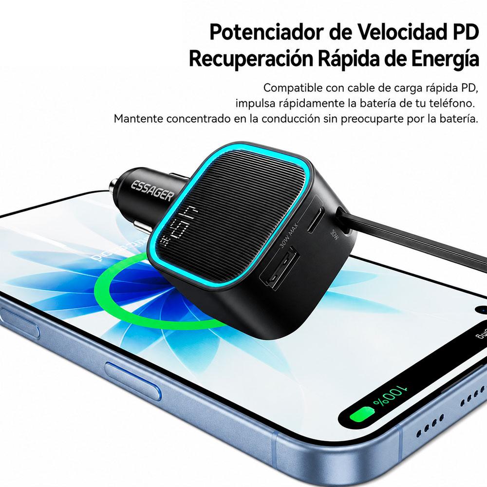 CARGADOR AUTO 45W USB-C CARGA RÁPIDA RETRÁCTIL - 5