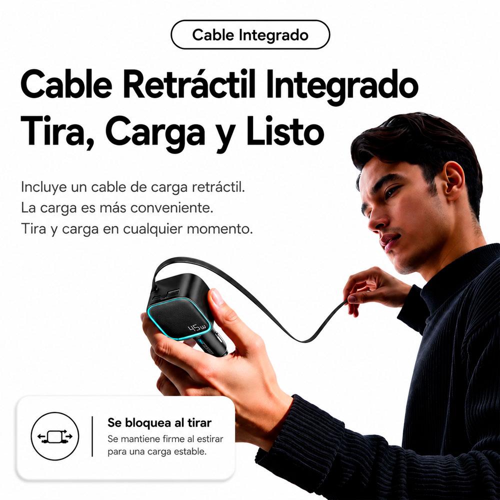 CARGADOR AUTO 45W USB-C CARGA RÁPIDA RETRÁCTIL - 8