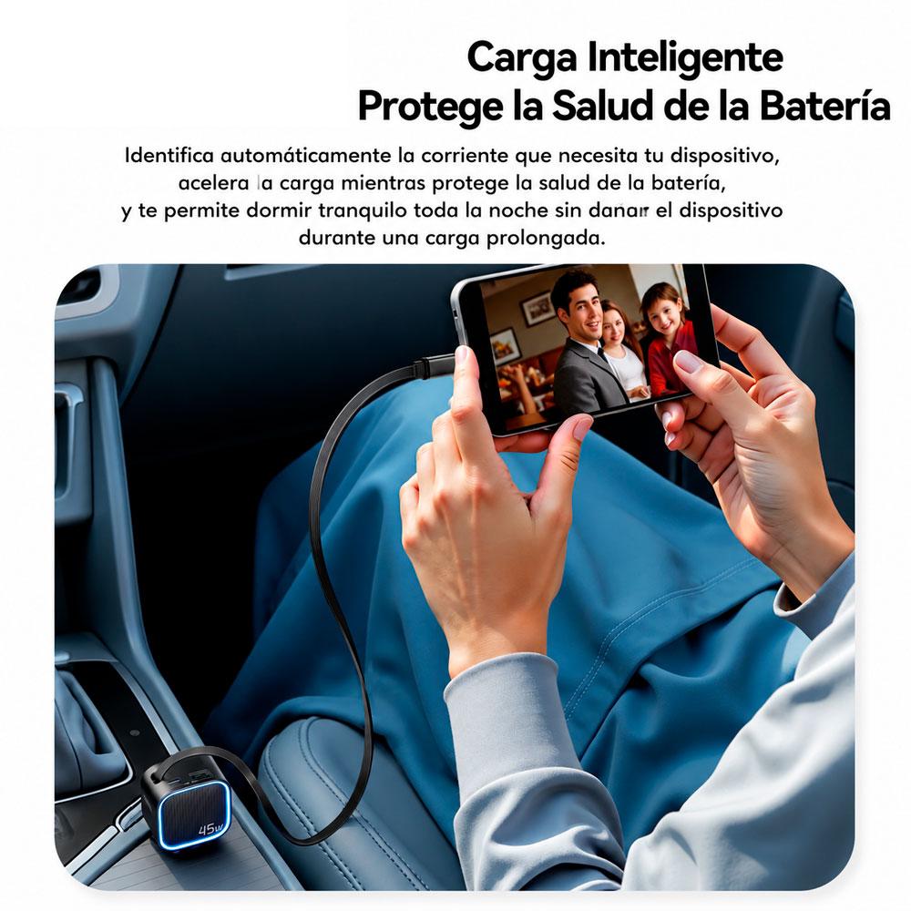 CARGADOR AUTO 45W USB-C CARGA RÁPIDA RETRÁCTIL - 9