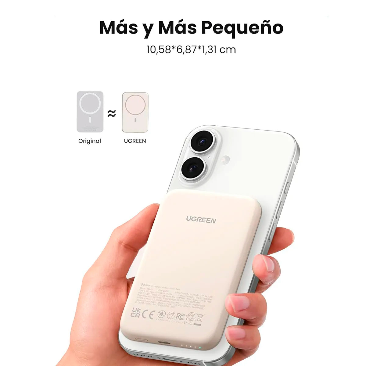UGREEN PB560 POWER BANK PARA IPHONE MAGSAFE 5000MAH 15W BEIGE - 5