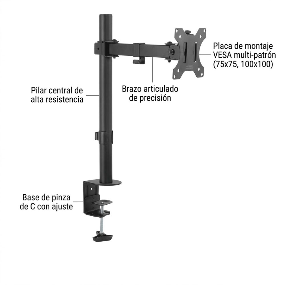 SOPORTE DE MONITOR DE ESCRITORIO 1 BRAZO CON MONTAJE VESA AJUSTABLE - 2