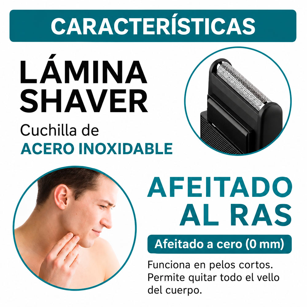MÁQUINA DE AFEITAR ELÉCTRICA HOMBRE PORTÁTIL RECARGABLE - 7