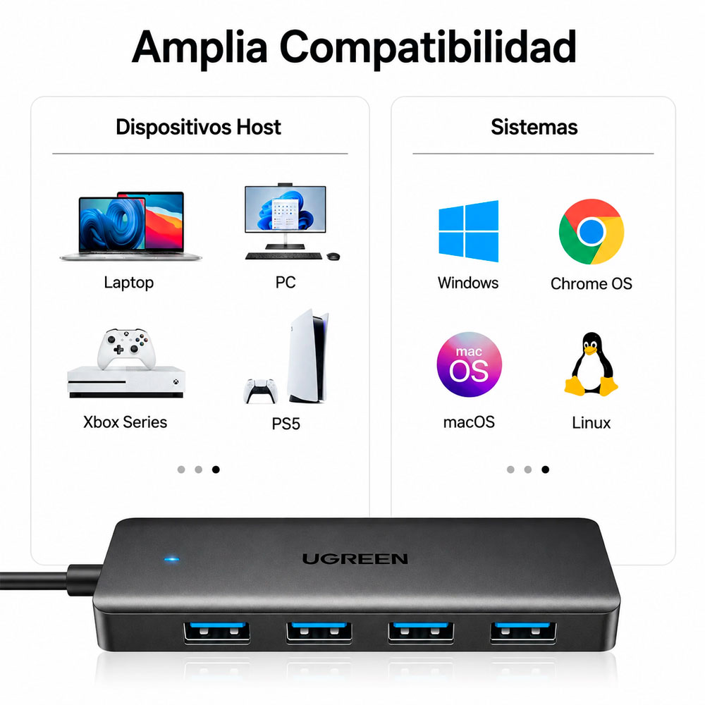 HUB USB 3.0 UGREEN CM219 4 PUERTOS MULTIPLICADOR USB 5GBPS - 5