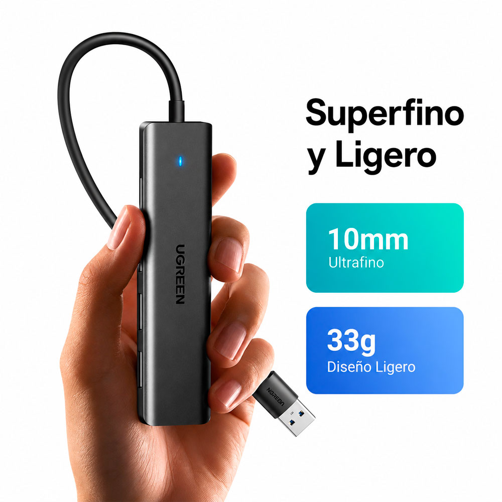 HUB USB 3.0 UGREEN CM219 4 PUERTOS MULTIPLICADOR USB 5GBPS - 6