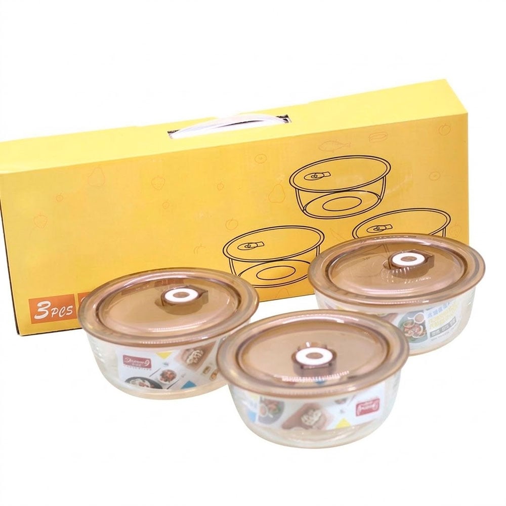 RECIPIENTES DE VIDRIO PARA COCINA 650ML X3 CON TAPA - 1