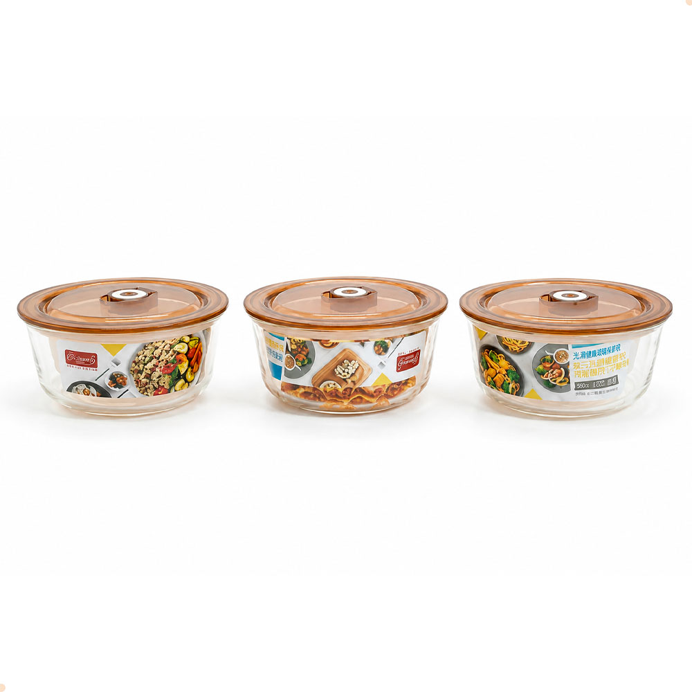 RECIPIENTES DE VIDRIO PARA COCINA 650ML X3 CON TAPA - 6