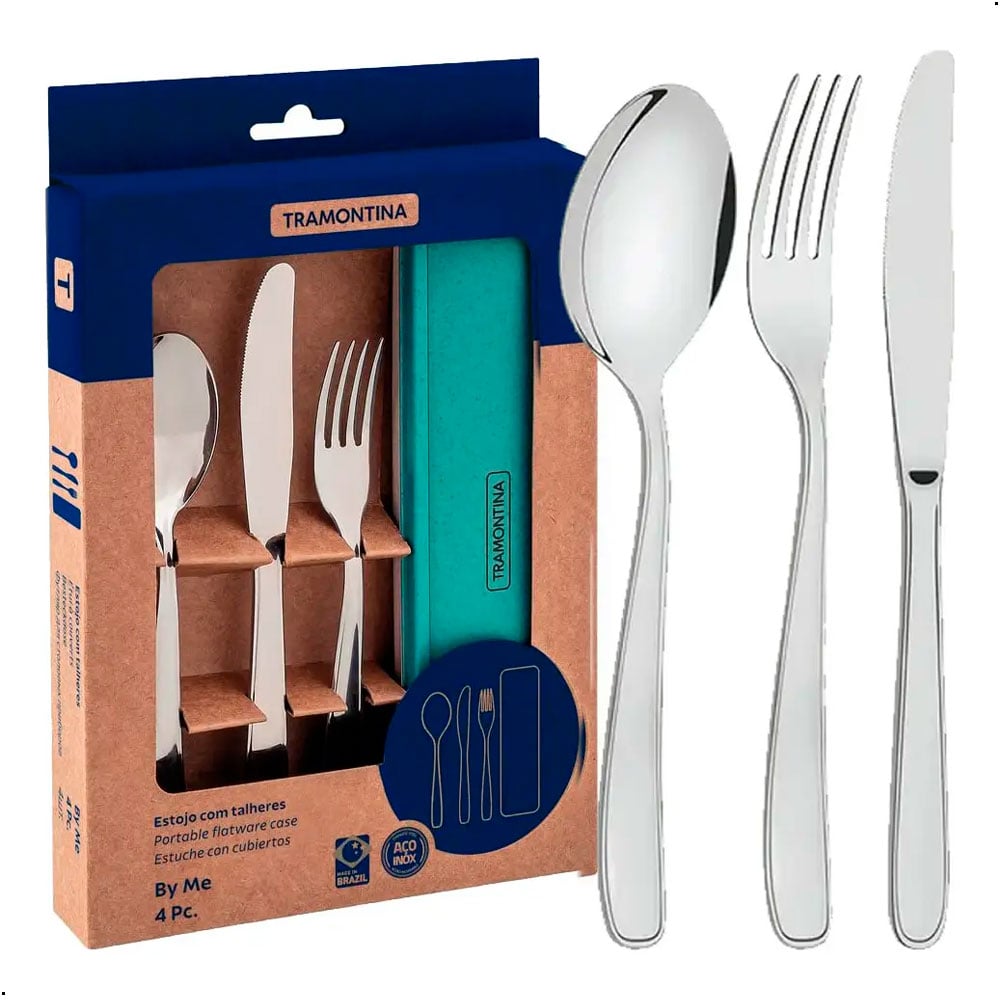 SET CUBIERTOS X4 PZS TRAMONTINA PORTATIL LONCHERA - 1