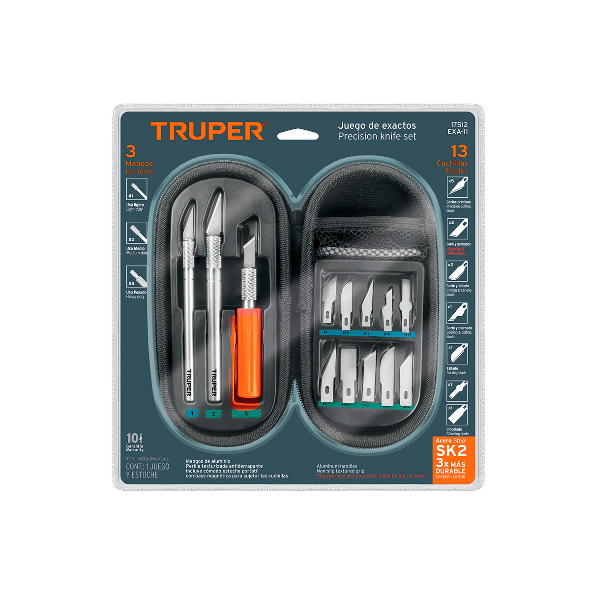 CÚTER DE PRECISIÓN TRUPER EXA-11 TIPO BISTURÍ 13 PIEZAS - 4