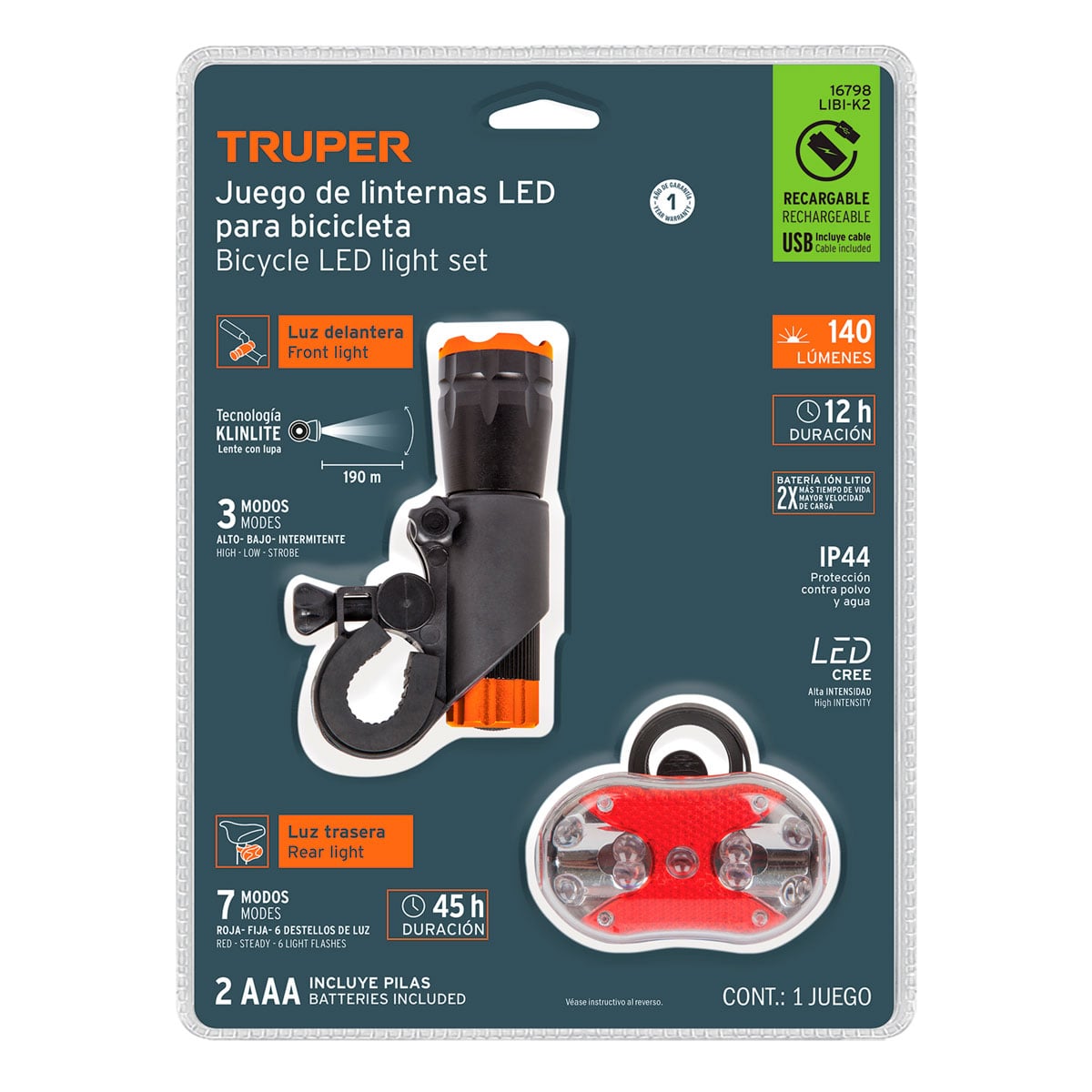 JUEGO DE LUCES LED TRUPER 16798 LIBI-K2 PARA BICICLETA - 2