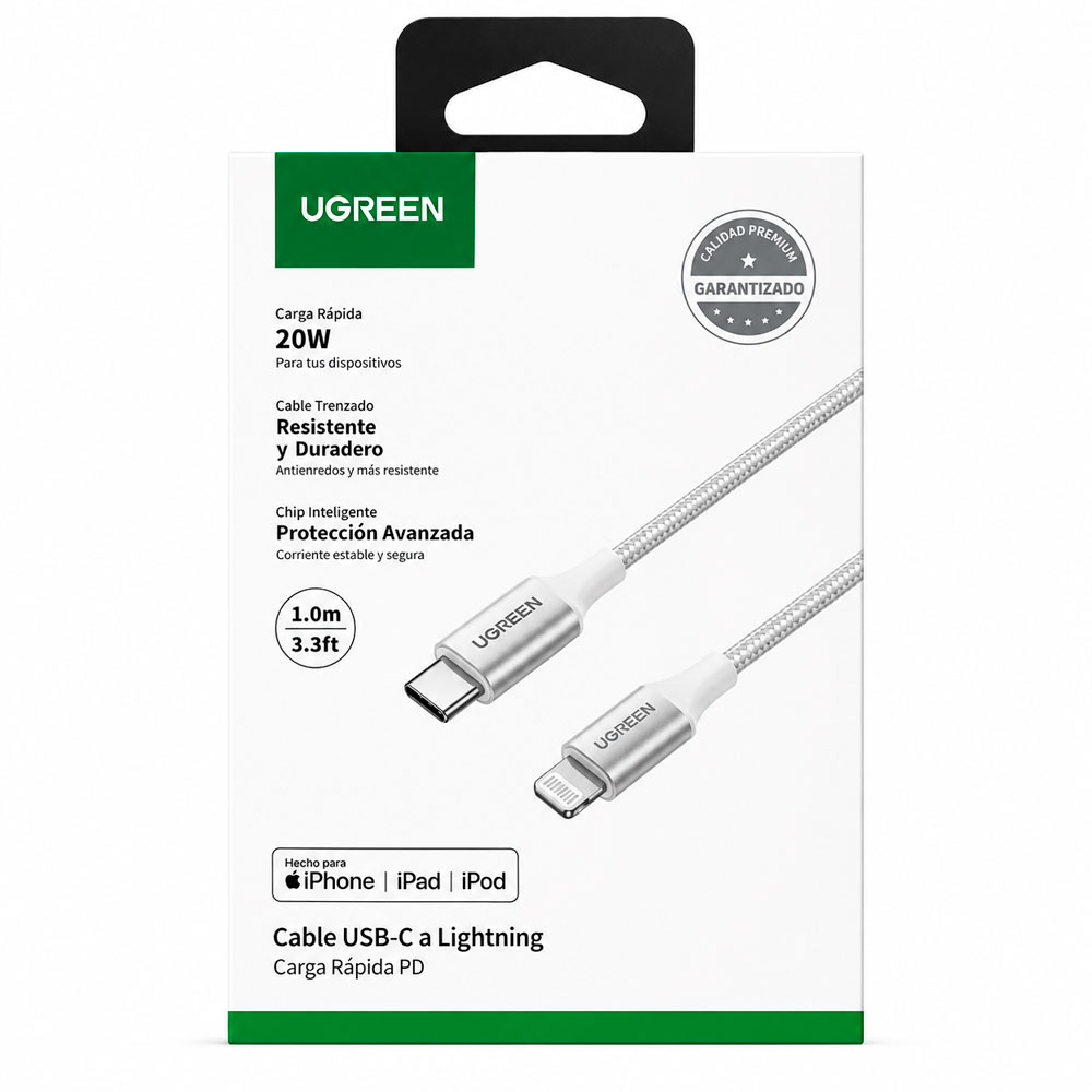 CABLE UGREEN USB-C A LIGHTNING 1M CARGA RÁPIDA PD PARA IPHONE - 8