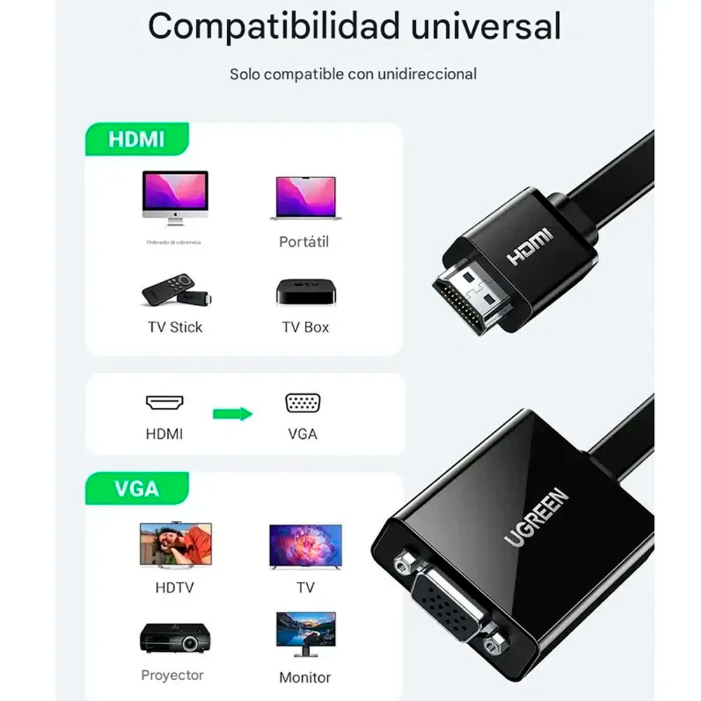 ADAPTADOR UGREEN MM103 HDMI A VGA CON AUDIO 1080P 60HZ - 3