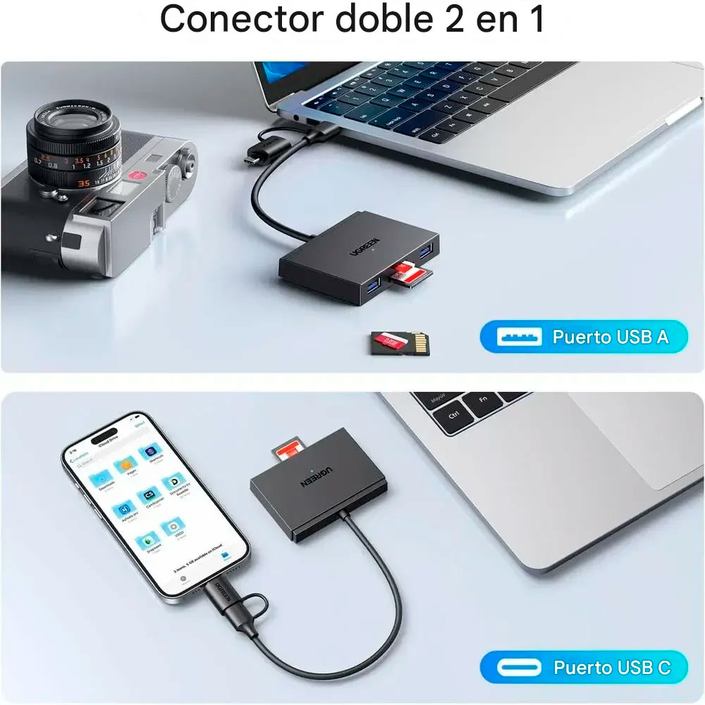 HUB UGREEN USB C - USB 3.0 LECTOR TARJETAS MICRO SD 4 EN 1 - 5