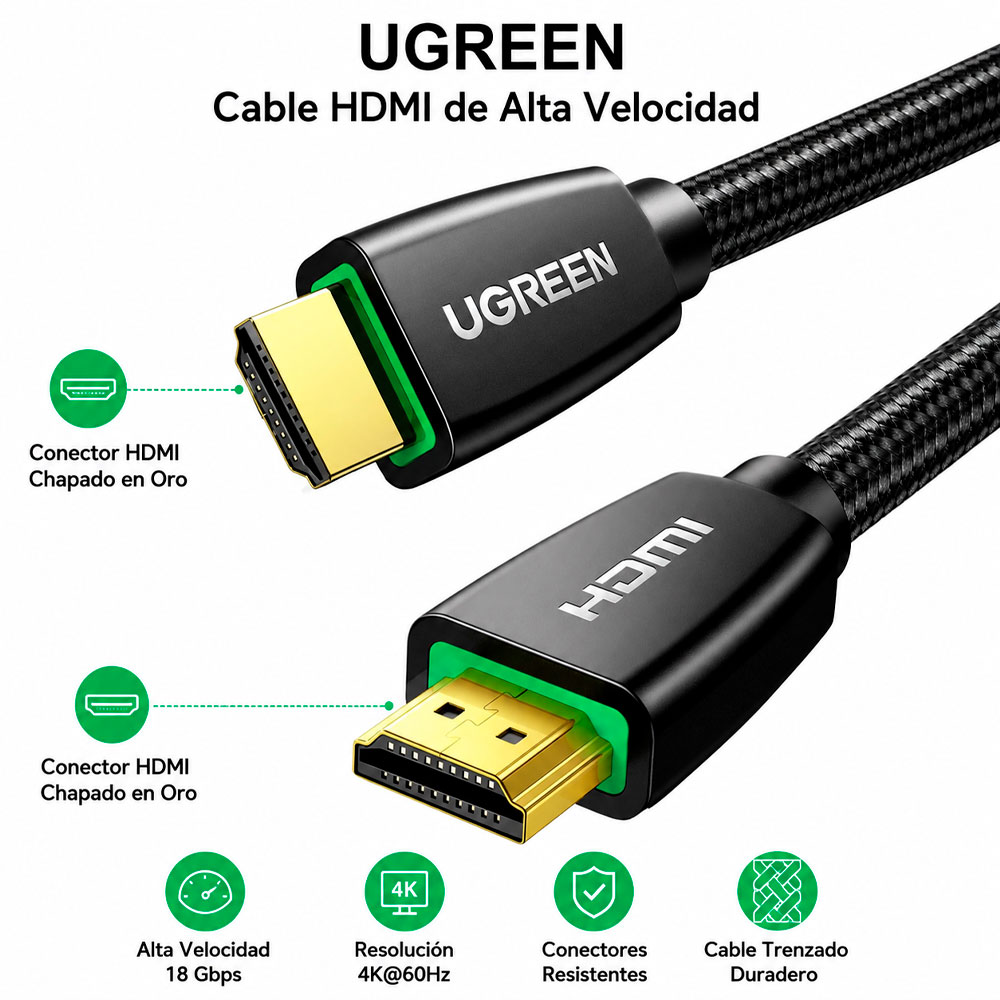 CABLE HDMI UGREEN 15M HIGH SPEED PARA SMART TV PC Y PROYECTOR - 7