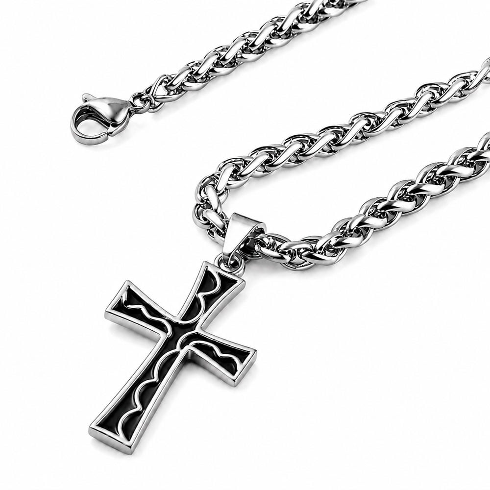 COLLAR CRUZ ACERO INOXIDABLE CON CADENA PARA HOMBRE ELEGANTE - 1