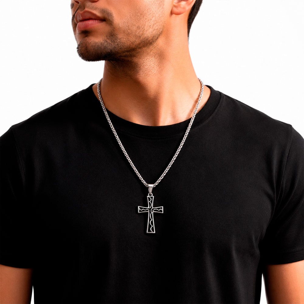COLLAR CRUZ ACERO INOXIDABLE CON CADENA PARA HOMBRE ELEGANTE - 3